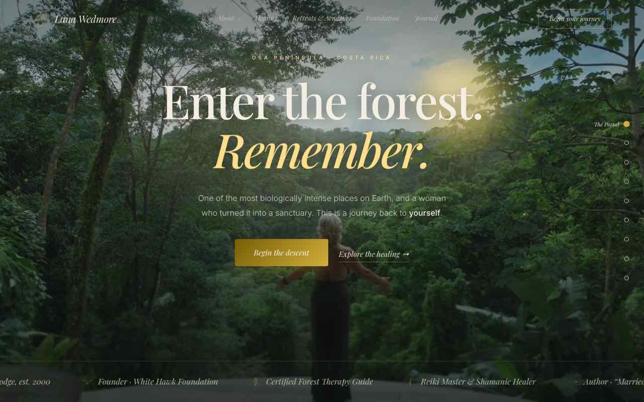 Inicio actual de Lana Wedmore: video de Lana en la selva con el titular Enter the forest. Remember.